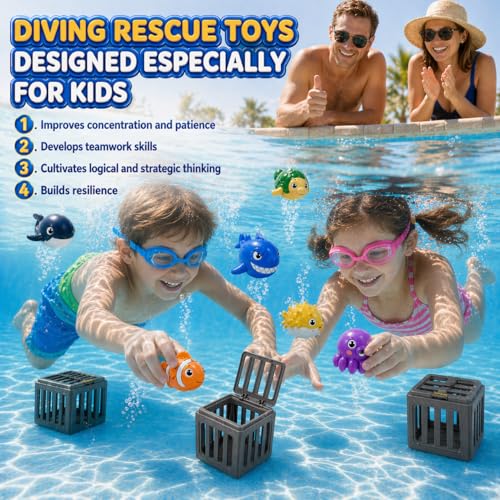 Pool Diving Toys for Kids, 6PCS Underwater Dive Rescue Toys for Pool Game | Pool Toys for Water Swimming Dive & Children's Bath, Fun Summer Floating Toys for Family Party Kid Age 3 4 5 6 7 8 9 10 11 12