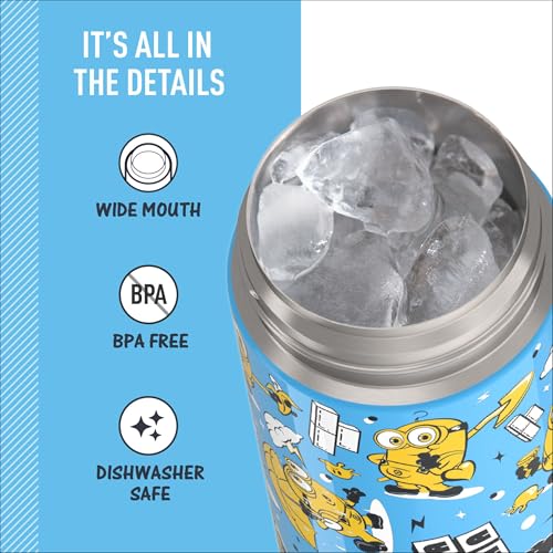 THERMOS FUNTAINER Water Bottle with Spout, 16oz, Minions | Kids Stainless Steel Insulated Water Bottle, Keeps Drinks Cold Longer for School & Play, BPA-Free - color: Minions, size: 16 Ounces