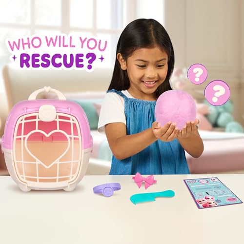 ScruffaLuvs Pink Surprise Pet, Mystery Plush Toy, Wash to Reveal | Wash to reveal 1 of 3 rescue pets, includes deluxe carrier & comb; plush toys for girls ages 3+, gift - style: Pink