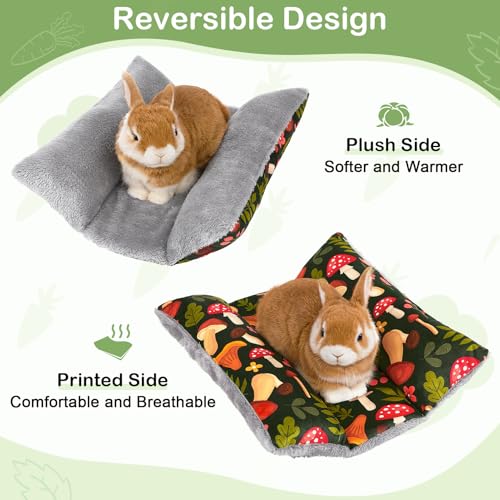 15"x14" Soft Plush Rabbit Bed Washable Cuddle Mat for Small Pets | Reversible Bunny Napping Cushion With Thicker Padding and Floral Designs for Comfortable Rest in Cages - size: Medium