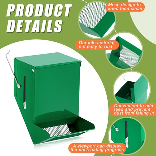 2 Pcs Rabbit Feeder for Cages Viewing Window Small Animal Food Dispenser with Lid Metal Guinea Pigs Feeders Indoor Outdoor
