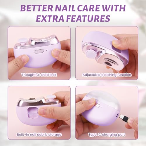 3 in 1 Electric Nail Clipper for Seniors, Baby Nail Trimmer Electric Automatic Trimmer, Safe Electric Toenail Clippers Nail File Tools for Adult, Manicure Kit Grinder with Polishing(Purple) - size: Purple