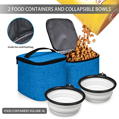 BAGLHER Pet Travel Bag, Double-Layer Pet Supplies Backpack (for All Pet Travel Supplies), Pet Travel Backpack with 2 Silicone Collapsible Bowls and 2 Food Baskets Blue - color: Blue