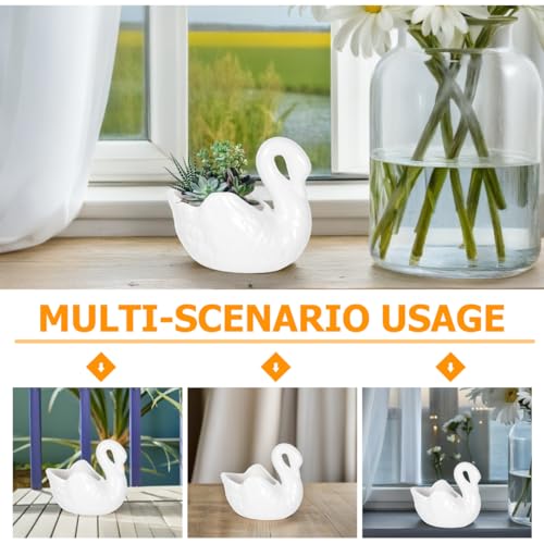 UPKOCH White Ceramic Swan Planter with Drainage Hole, Animal Figurine Succulent Pot for Indoor Outdoor Plants, Decorative Flower Vase Decor Bowl