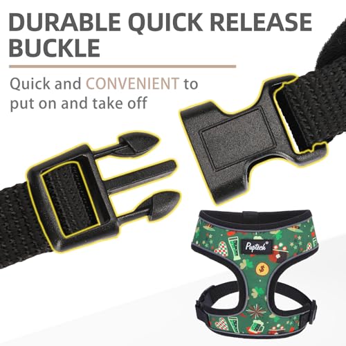 PUPTECK Soft Mesh Dog Harness and Leash Set Pet Puppy Cat Comfort Padded Vest No Pull Harnesses, St. Patrick's Deep Green, S - color: Deep Green, size: S (NECK: 12", CHEST: 14"-18")