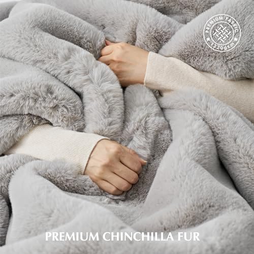 EVERGRACEHOME Faux Chinchilla Fur Throw Blanket, 60"x80", Silver Taupe | Luxury, Super Soft, 1220GSM, Fluffy Cozy Mink, Reversible Velvet Back, Warm Thick Heavy Winter Throw for Couch Bed, Gift - color: Silver Taupe Mink, size: 60"x80"