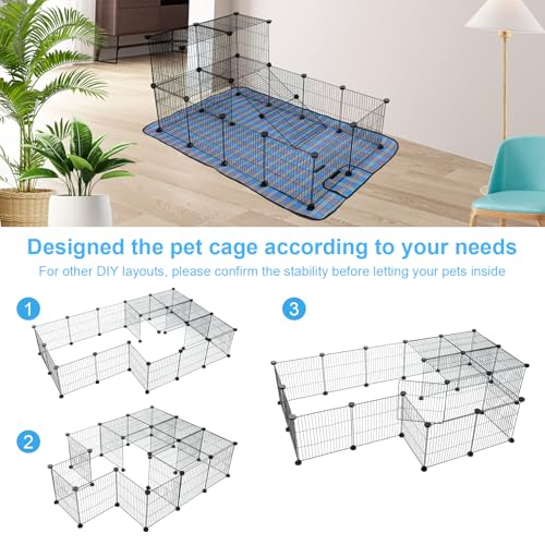 C&C Cage for Guinea Pigs, 24-Panel Playpen with Waterproof Mats | 12 x 12 in, 2 Red and Blue Waterproof Mats, 60 Cable Ties, 36 Connectors, DIY Cage Shapes, Guinea Pigs - style: 24 Panels