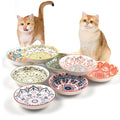 Cat Food Bowl, 8 Pack Ceramic Cat Dishes for Food & Water, Kitten Bowls Set | 5.5" Shallow Feeding Bowls for Wet Meals, Kibble & Water, Whisker Friendly Wide Plates for Cats, Dishwasher & Microwave Safe - size: Boho–8 Pack
