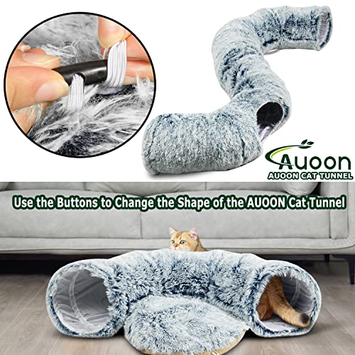 AUOON Plush Cat Tunnel Bed for Indoor Cats, 36" L x 36" W x 11.5" H, Gray | 2 in-1 Interactive Cat Toy, with Hanging Ball Toy, Machine Washable Center Pad, for Kitten Puppy Rabbit Ferret - color: Gray
