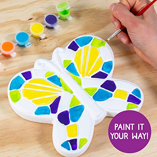 Creative Roots Mosaic Butterfly Stepping Stone Kit, Includes 7-Inch Ceramic Stepping Stone & 6 Vibrant Paints, Paint Your Own Stepping Stone, DIY Stepping Stone for Kids Ages 8+ White - style: Butterfly
