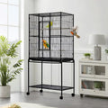 Spacious Flight Bird Cage with Rolling Stand & Storage Shelf - Durable Wrought Iron Parrot Home - Easy Clean, Ideal for Parakeets, Cockatiels, Conures, Lovebirds, Cockatoos - size: 37.2"L x 30.3"W x 4.3"H