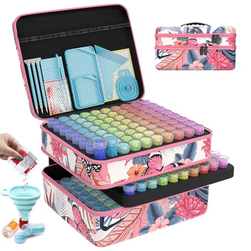 ARTDOT 240 Slots Storage Container for Diamond Art Kits for Adults, Portable Bead Storage Boxes for Diamond Painting Accessories and Tools - color: Pink, size: X-Large