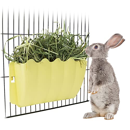 Litewoo Rabbit Hanging Hay Feeder Rack Guinea Pig Mess-Free Dispenser Hay Bowl Manger Rack Wall-Mounted for Small Pets Rat Chinchilla Ferret Squirrel Cage Accessories (Yellow) - color: YELLOW