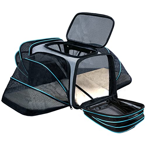 Cat Dog Airline Approved Expandable Pet Carrier for Small Pets | Removable Pad, Pockets, TSA Compliant, Soft-Sided, Breathable Mesh Window - size: 43.0"L x 32.0"W x 12.0"H