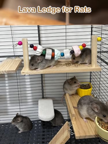 Chinchilla Ledges Wood Sets, Hamster Wooden Stand Platform with Lava Ledge Blocks Chew Toys Small Animal Cage Accessories for Rat Gerbil Guinea Pig Chipmunk Squirrel Mouse