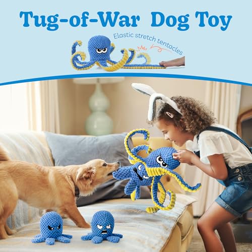 Interactive Dog Toys, 4 Pack Octopus Squeaky Hide And Seek Large Dog Toys | Tough Plush Chew Toy to Keep Them Busy, Tug of War Doggie Toy for Small,Medium and Large Breeds, Puppy Toys Puzzle - color: 4 Pack Octopus
