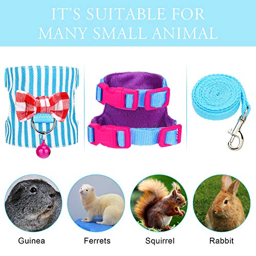 4 Pieces Ferret Harness and Leash Set Ferret Leash Small Pet with Cute Bowknot and Safe Bell Decor Chest Strap Harness for Outdoor Walking Rabbit Guinea Pig Bunny Hamster Puppy Kitten(Small)