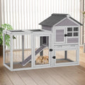 Outdoor Rabbit Hutch with Run, 2-Tier Fir Wood Bunny Cage, Waterproof Roof, Pull-Out Tray, Secure Latches, 51.6 x 20.8 x 36.2 in, Grey - color: Grey, size: 51.6"L x 20.8"W x 36.2"H