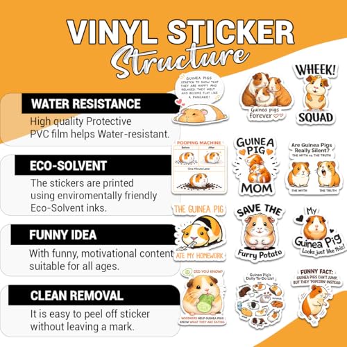 (12pcs-3in) Funny Guinea Pig Sticker Stickers Cute Cavy Lovers Quotes Gifts | Gifts for Guinea Pig Owners Moms Kids Teens Friends Suitable for Laptop Water Bottle Tumbler Notebook Journal Phone Case Mugs - color: Guinea Pig T2, size: 3 Inches