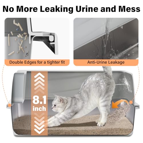 Stainless Steel Litter Box with Lid,Cat Litter Box for Kitten | Metal Kitty Litter Box for Small Cats,Non-Stick,Anti-Leakage,Easy to Clean,Include Scoop and Mat - size: M:17.5x13.6x8inch with Lid