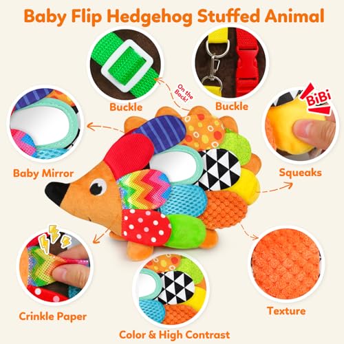 Vibrant Sensory Hedgehog Plush Stuffed Animal Baby Toy Tummy Time Learning Toy Soft Squeaking & Crinkling Toys for Busy Hands Babies 0-36 Months, Baby Shower 1st Birthday Gifts - color: Multi