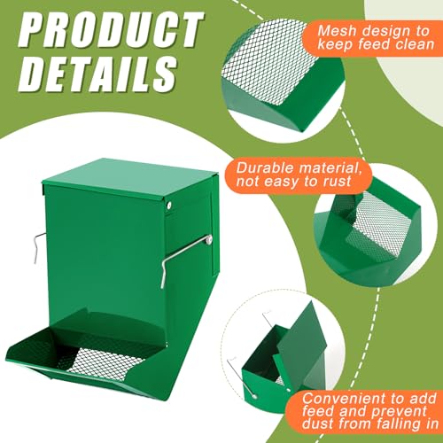 2 Pcs Rabbit Feeder for Cages Small Animal Food Pellet Dispenser with Lid Metal Chicken Grit Oyster Shell Squirrel Feeders Outside(4.7 Inches,Mesh Bottom,Green) - color: Green, size: 4.7 Inches, style: Mesh Bottom