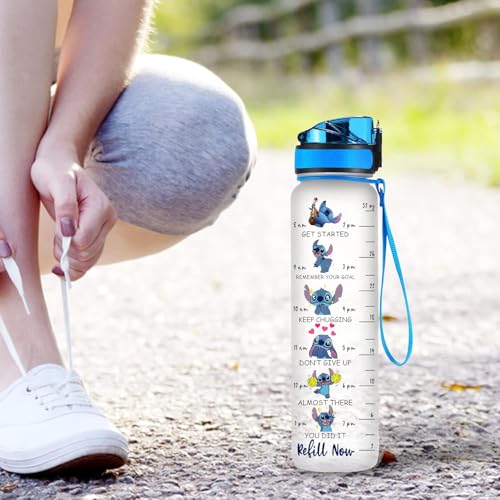 BAIG Blue Alien 32 Oz Water Track Bottle, Stop Slacking Drink Your Water Water Bottle With Time Marker, Alien Motivational Insulated Water Bottle, Gifts For Cute Alien Lovers