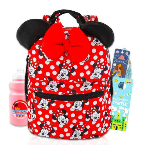Disney Minnie Mouse Backpack for Girls School Bundle w/ 16in Bookbag, More | Large Durable Minnie School Bag w/ Front Zip Pocket Plus Water Bottle, Bookmark, More - Minnie Mouse School Supplies