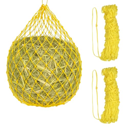 Slow Feeder Hay Net, 40" Length 2" Holes Strong Load-Bearing, Nylon Slow Feed Bag Hay Feeder, (Yellow, 2 Pcs), Intended for Horses/Goats/Trailer/Stall - color: Yellow