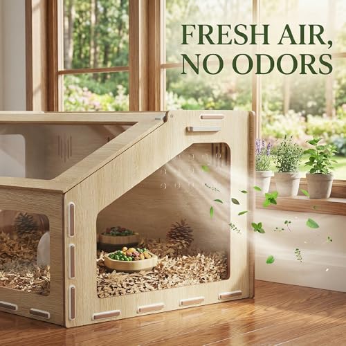 PawHut 39 Inch Hamster Cage Habitat with Acrylic Window, Openable Top, Oak | Small Animal Cage, for Dwarf Hamsters, Gerbils, Guinea Pigs, Rats, Air Vents