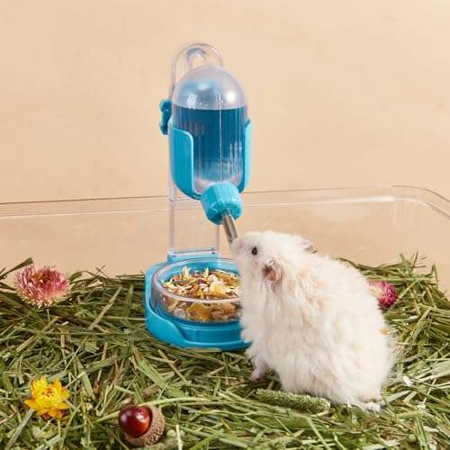 Hamster Water Bottle with Stand, 3.4 oz Water Dispenser with Food Bowl for Syrian Dwarf Hamster Mouse Rat Degu - size: Freestanding