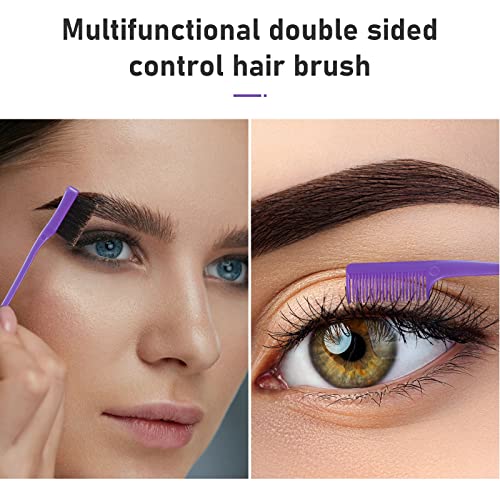 12 Piece Nylon Brushes Set for Grooming - Salon Teasing Brush, Double-Sided Edge Brush, Smooth Comb, Rat Tail Combs with Duckbill Clips for Women and Girls (Purple, Black) - color: Purple, Black