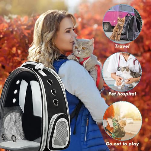 Cat Backpack Carrier, Pet Cat Carrier with Ventilated Design for Carrying Puppy Cats, Pet Carrier Backpack for Traveling/Hiking/Camping/Outdoors Airline Approved Travel Carrier (Black) - color: Black