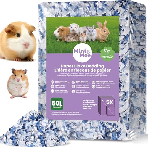 Hamster Bedding 50L Guinea Pig Paper Bedding Odor Control 99% Dust-Free | Small Pet Bedding Natural Paper Expands 5X Soft Dust-Free Unscented Support Burrowing, Nesting, Easier Daily Cage Care - color: Island-50L