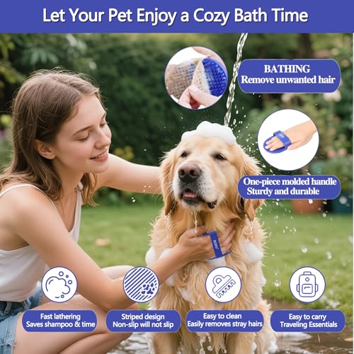Dog bath brush, ROPO rubber massage dog shampoo brush, used for pet grooming, removing shedding fur, combing tangles and dead fur, suitable for pet dogs and cats (blue) - color: blue