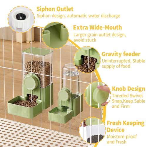 Hanging Automatic Pet Food Water Dispenser, Rabbit Feeder for Cage, 40.5 oz and 17oz Auto Gravity Feeding Station Set for Guinea Pig Cat Puppy Hedgehog, Ferret Bunny Accessories