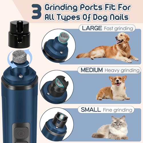 Dog Nail Grinder Electric Powerful 3 Speeds Dog Nail Clippers with Lights Quiet Cat Nail Clipper Painless Care Trimmers Tools for Small Medium Large Dogs and Cats (Blue) - color: Blue