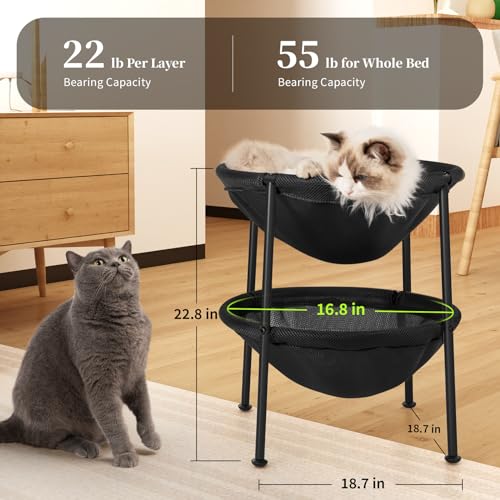 Double Cat Bed Black, Breathable for 2 Cats 22.8in x18.7in x 18.7in | Cat Supplies Pet Supplies Whole Wash Stable & Breathable Easy Assembly Indoors Outdoors, 16.9 in x 16.9 in x 9.5 in - color: Black, size: 18.7"L x 18.7"W x 22.8"Th (Mesh)