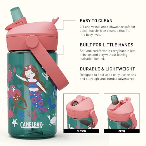CamelBak Thrive Flip Straw Kids Water Bottle with Bite Valve, Tritan Renew Design for School and Travel, 14oz, Mermaid Friends - color: Mermaid Friends