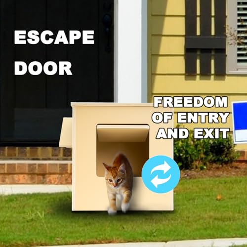 Outdoor Cat Houses Feral Cat Shelter Wooden Stray Cat Condo Outside Sturdy Waterproof and Insulated with Escape Door (one cat) - style: Modern