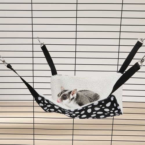 Wontee 2 Pack Small Animal Hammock Soft Fleece Sleeping Bed for Mice Rat Chinchilla Guinea Pig Ferret Kitten Cat Rabbit (S: 10.6x10.6inch, Black White Dot) - size: S 10.2" x 10.2"