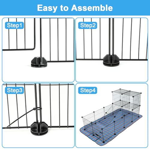 C&C Cage for Guinea Pigs, 24-Panel Playpen with Waterproof Mats | 12 x 12 in, 2 Red and Blue Waterproof Mats, 60 Cable Ties, 36 Connectors, DIY Cage Shapes, Guinea Pigs - style: 24 Panels