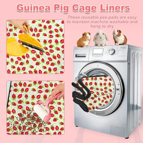 2 Pack Guinea Pig Cage Liners, 12"x 24" Washable Waterproof Bedding for Rabbit, Bunny, Hamster & Small Animals, Reusable Super Absorbent Pee Pads for C&C Cage, Strawberry Print - size: 12x24 inch 2pack