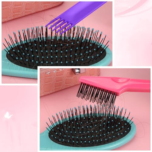 Yaomiao 2 Pcs Hair Brush Cleaner Tool 2-in-1, Pink Hairbrush Cleaner for Removing Hair Dust, Mini Comb for Removing Dirt, Home Salon Use - color: Pink
