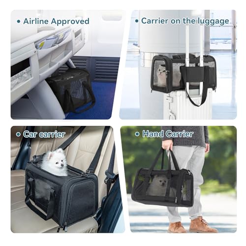 PETSFIT Soft-Sided Cat Carrier, Airline Approved | For Travel, 3 Carrying Ways, Lightweight and Ventilation on 5 Sides, Escape Proof, With Soft Fleece Pad - color: Z-Black, size: 18.0"L x 11.0"W x 11.0"H