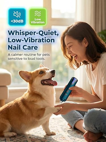 Super Quiet Dog Nail Grinder & Clippers Kit with 2 LED Lights, 3 Speeds Up to 12,000 RPM, Lower Than 30dB Electric Pet Nail Trimmer for Small Medium Large Dogs and Cats - color: A-Blue