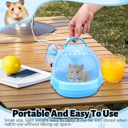 Blue Portable Hamster Carrier with Water Bottle & Handle, Breathable Guinea Pig Travel Cage, Pet Small Animal Carrier Carrying Case for Gerbils Mice Hedgehog Outgoing Transport (7" x 6.2") - color: Blue