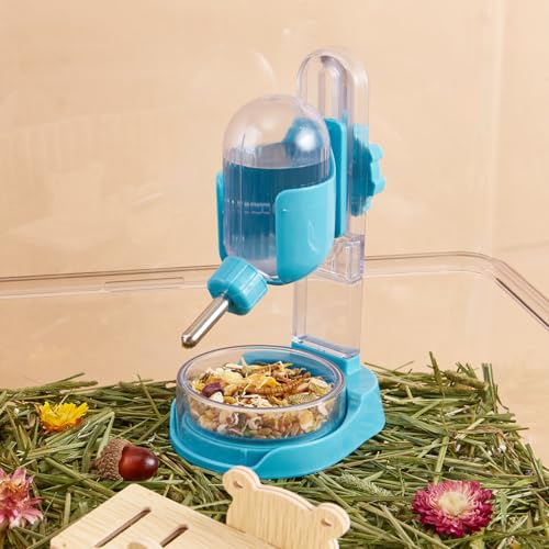 Hamster Water Bottle with Stand, 3.4 oz Water Dispenser with Food Bowl for Syrian Dwarf Hamster Mouse Rat Degu - size: Freestanding