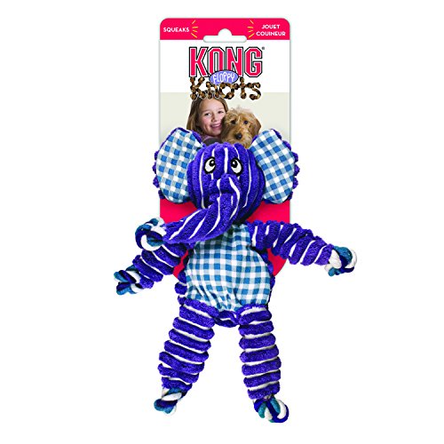 Kong Floppy Knots Rope and Plush Dog Toy, Elephant, Small/Medium | Knotted Rope & Plush Toy with Minimal Stuffing & a Squeaker, Great for Teething, Tugging & Lively Play - color: Elephant, size: Small/Medium