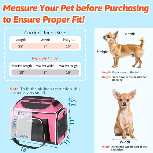 Top-Expandable Small Pet Carrier 18"x11"x11" Airline Approved | for Delta/American/United Airlines, Lockable Safety Zippers and Anti-Scratch Mesh, Soft-Sided, Pets Under 10 Lbs, Pink - color: Pink, size: 18.0"L x 11.0"W x 11.0"H